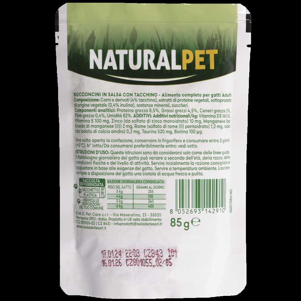 Naturalpet Cat Adult Bocconcini in salsa con Tacchino 85gr 000143785 Novità