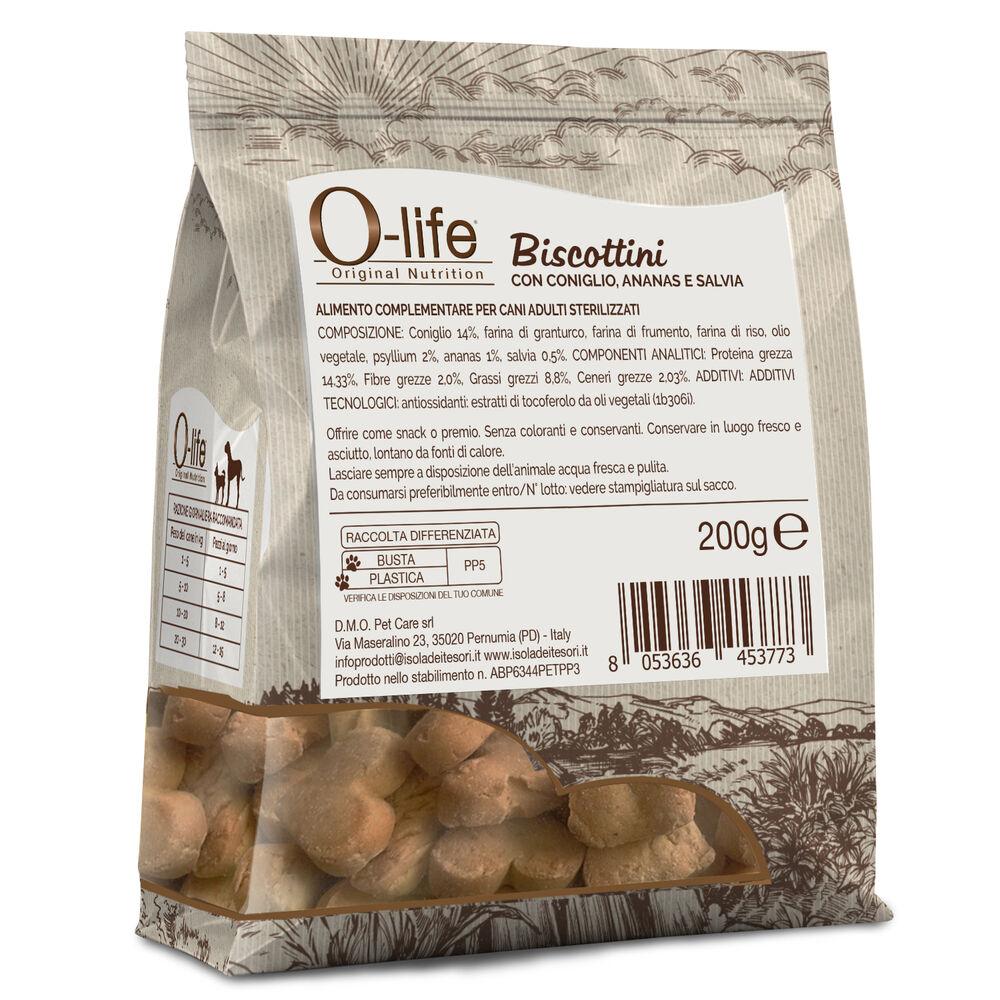 O-life Dog Adult Steril Biscottini con coniglio ananas e salvia 200gr 000134208 Novità