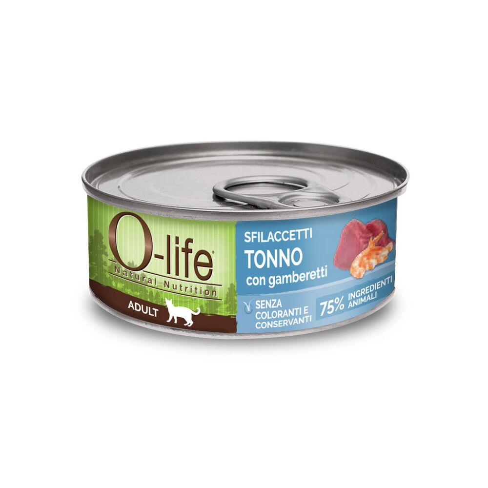 O-life Cat Adult Sfilaccetti di Tonno con Gamberetti 70 gr 000143512 Consegna Veloce