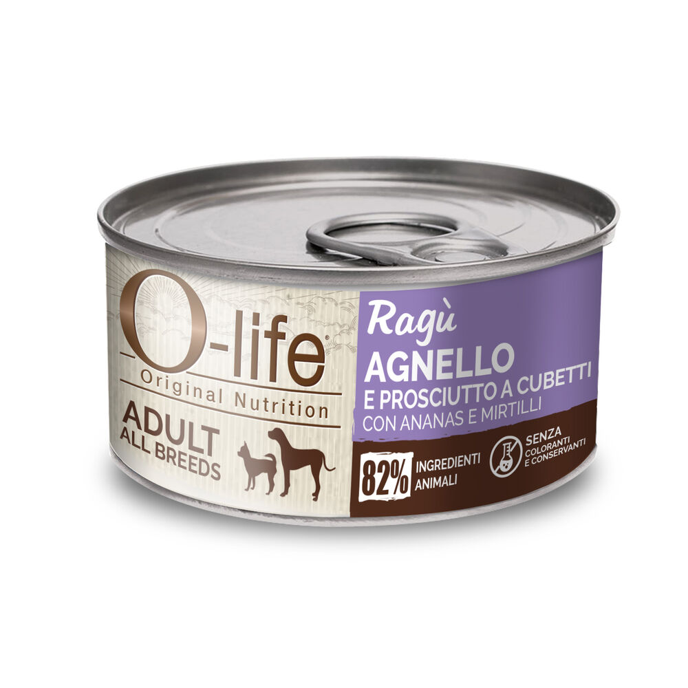 O-life Dog Adult All breeds Ragù Agnello e prosciutto a cubetti 150gr 000127042