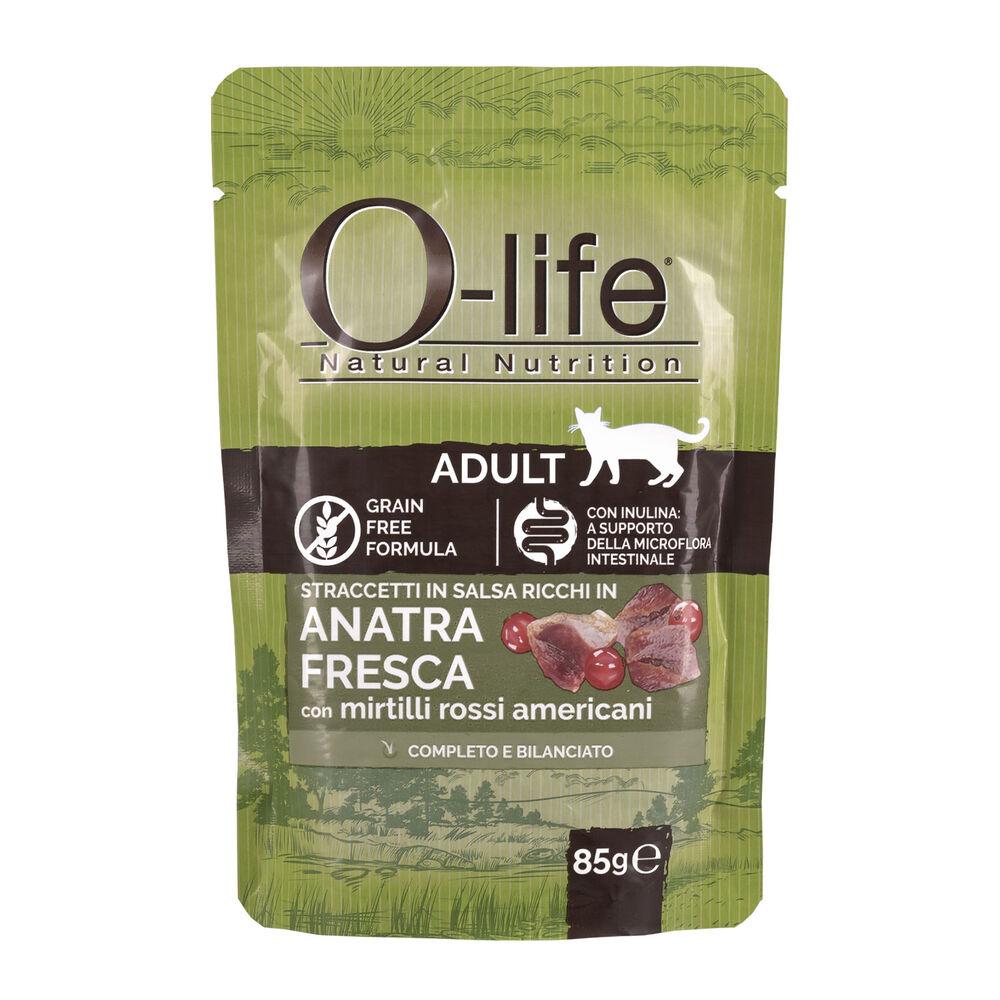 O-life Cat Adult Straccetti in salsa con Anatra fresca con mirtilli rossi americani 85 gr 000143624