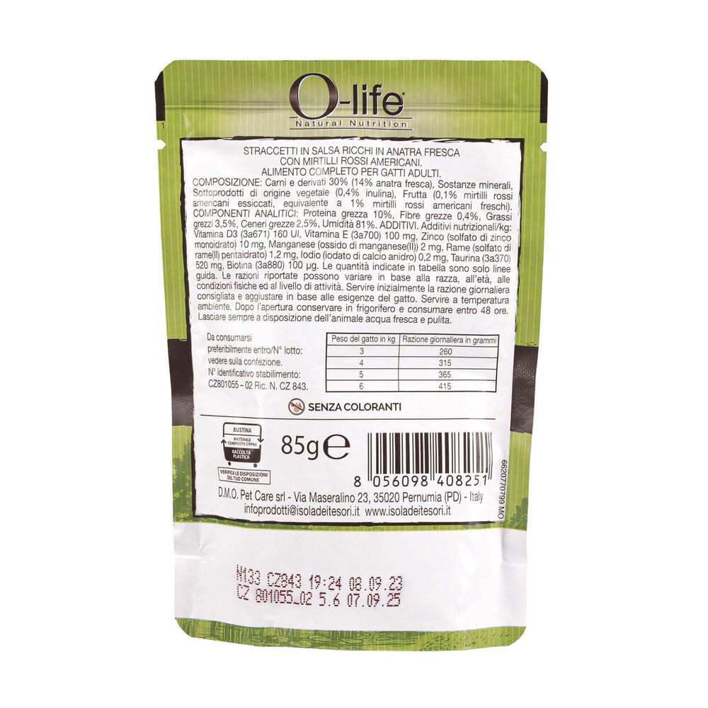 O-life Cat Adult Straccetti in salsa con Anatra fresca con mirtilli rossi americani 85 gr 000143624 Italia