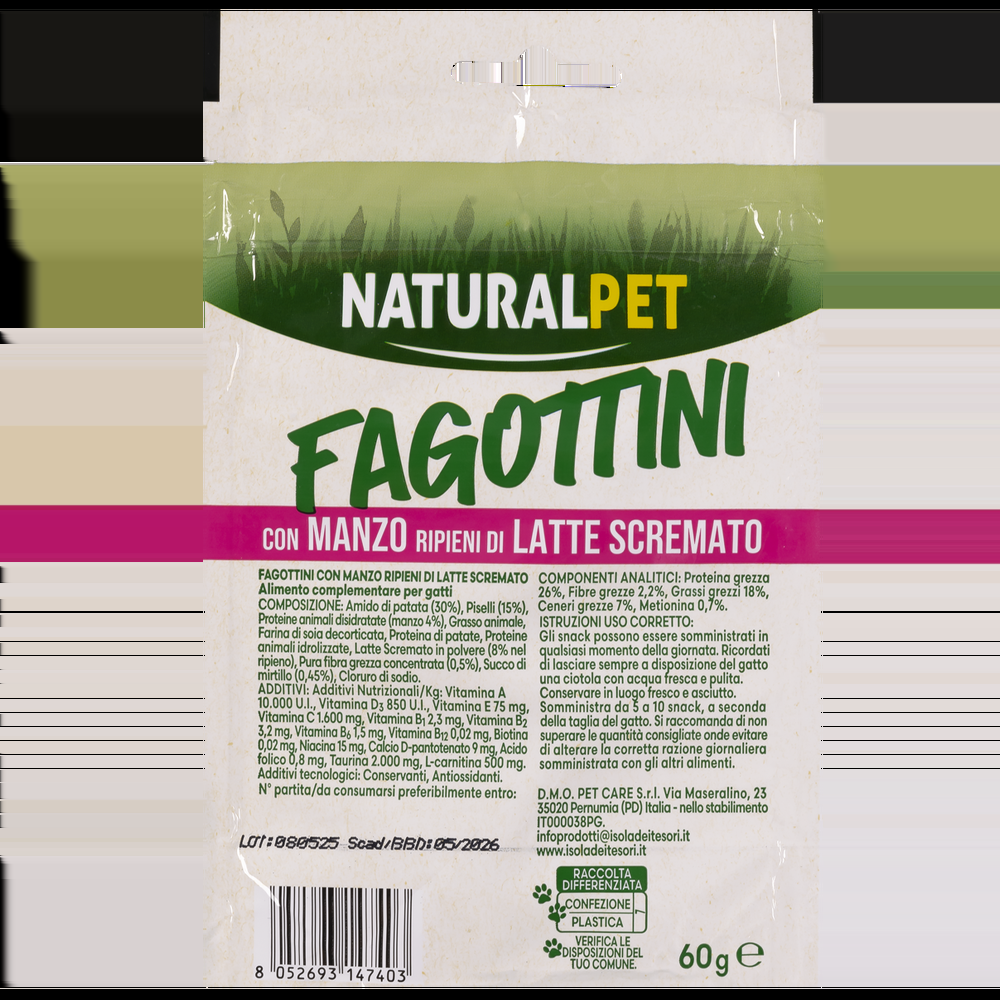 Naturalpet Snack Cat Sterilised Fagottini con Manzo ripieni di Latte scremato 60gr 000150178 I Più Venduti