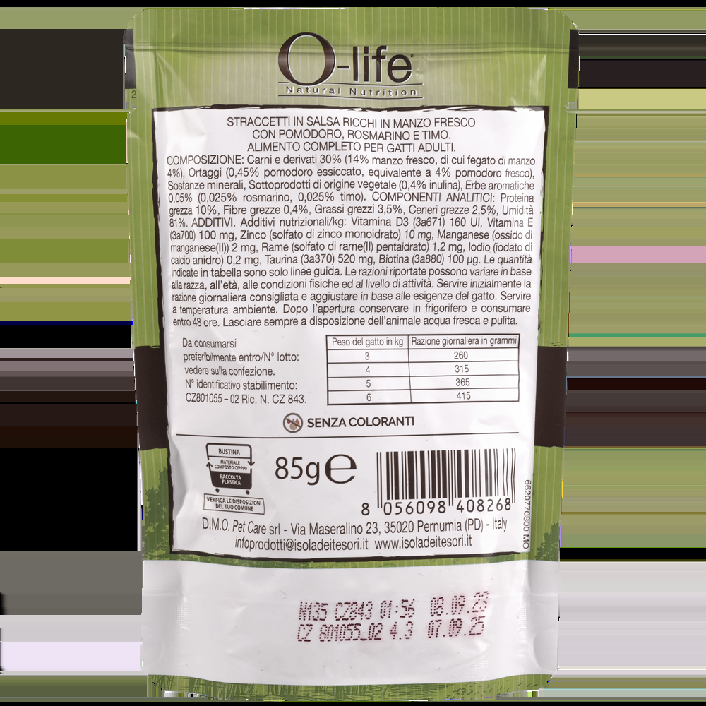 O-life Cat Adult Straccetti in salsa ricchi in Manzo fresco pomodoro rosmarino e timo 85 gr 000143625 Shopping online