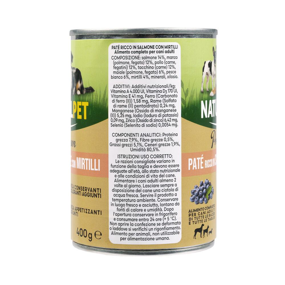 Naturalpet Premium Dog Adult Paté ricco in Salmone con mirtilli 400 gr 000126891 Vendita calda