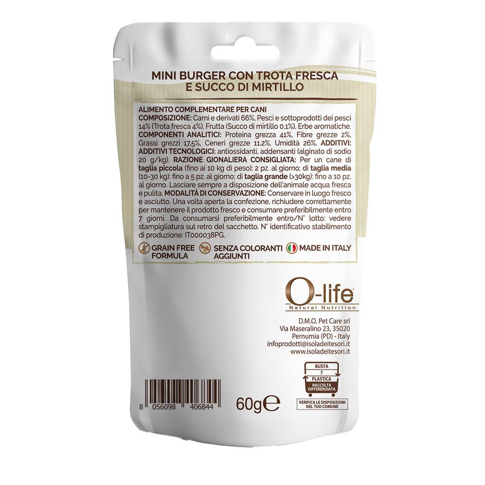 O-life Dog Adult Snack Mini burger Trota e Mirtillo 60 gr 000138731 Grandi sconti