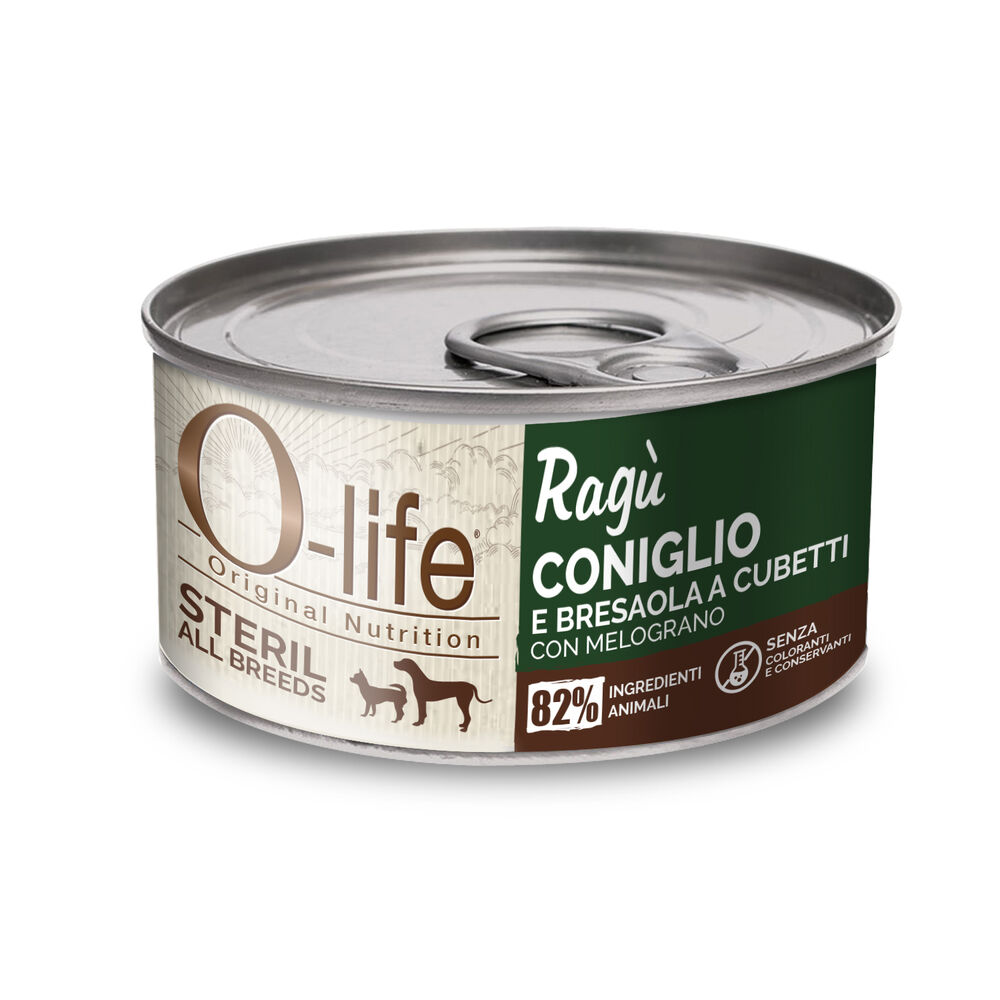 O-life Dog Adult All breeds Steril Ragù Coniglio e bresaola a cubetti 150gr 000127043