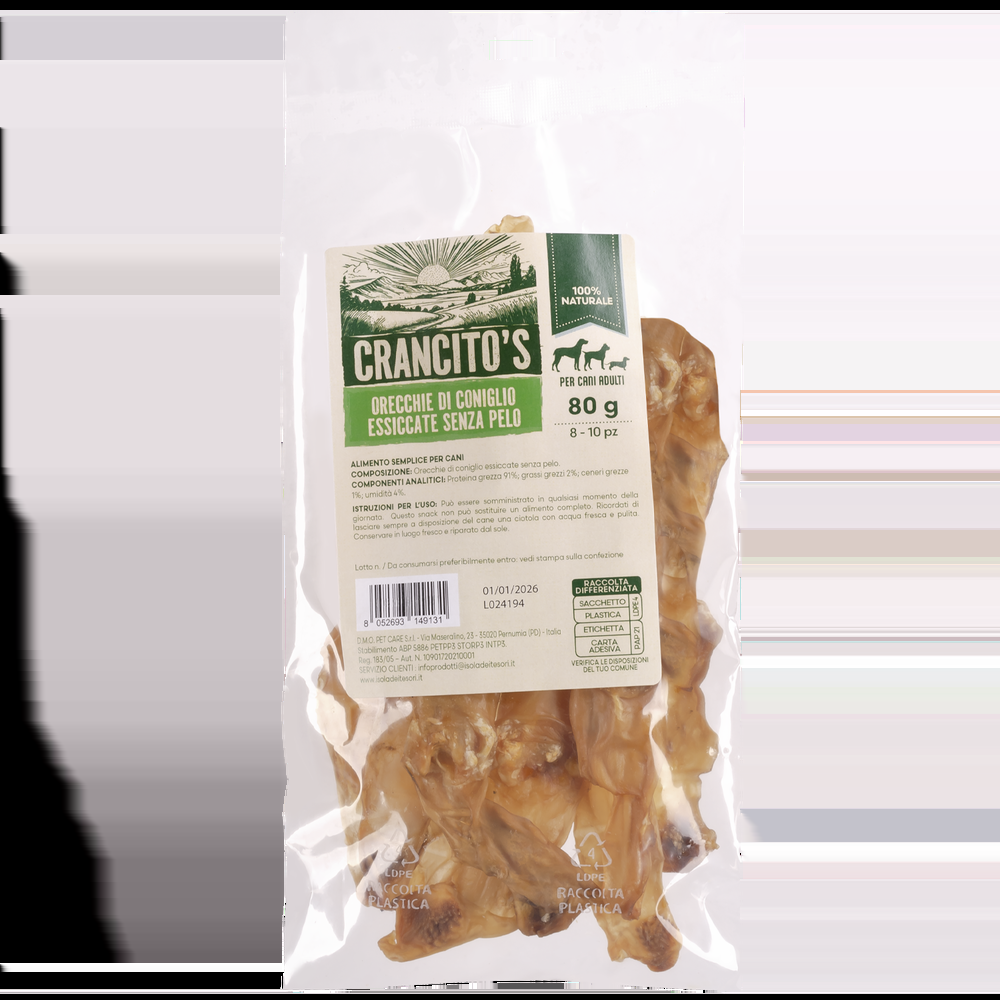 Crancito's Dog Orecchie di coniglio essiccate senza pelo 80gr 000138919