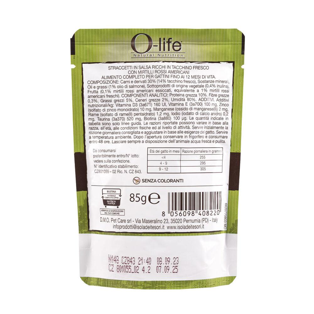 O-life Kitten Straccetti in salsa ricchi in Tacchino fresco e mirtilli rossi americani 85 gr 000143628 Super Saving Price