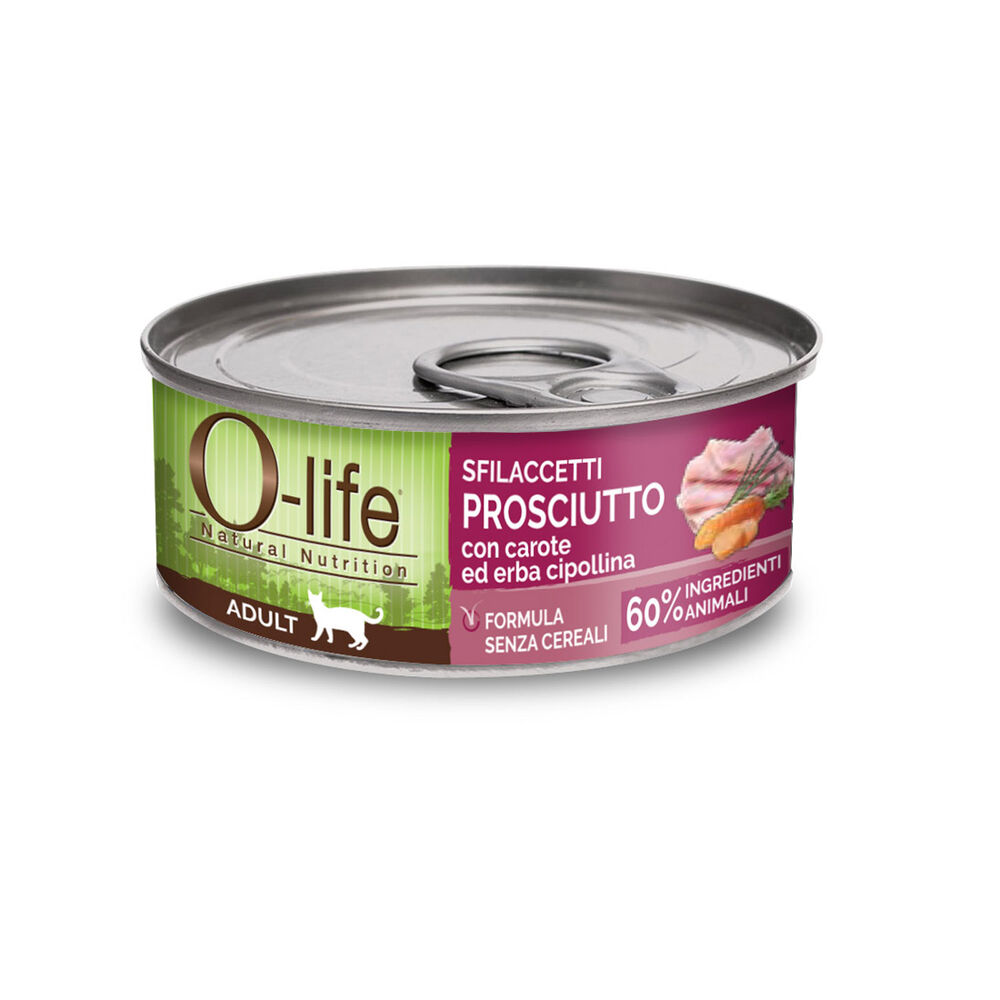 O-life Cat Adult Sfilaccetti di Prosciutto con Carote ed Erba Cipollina 70 gr 000143507