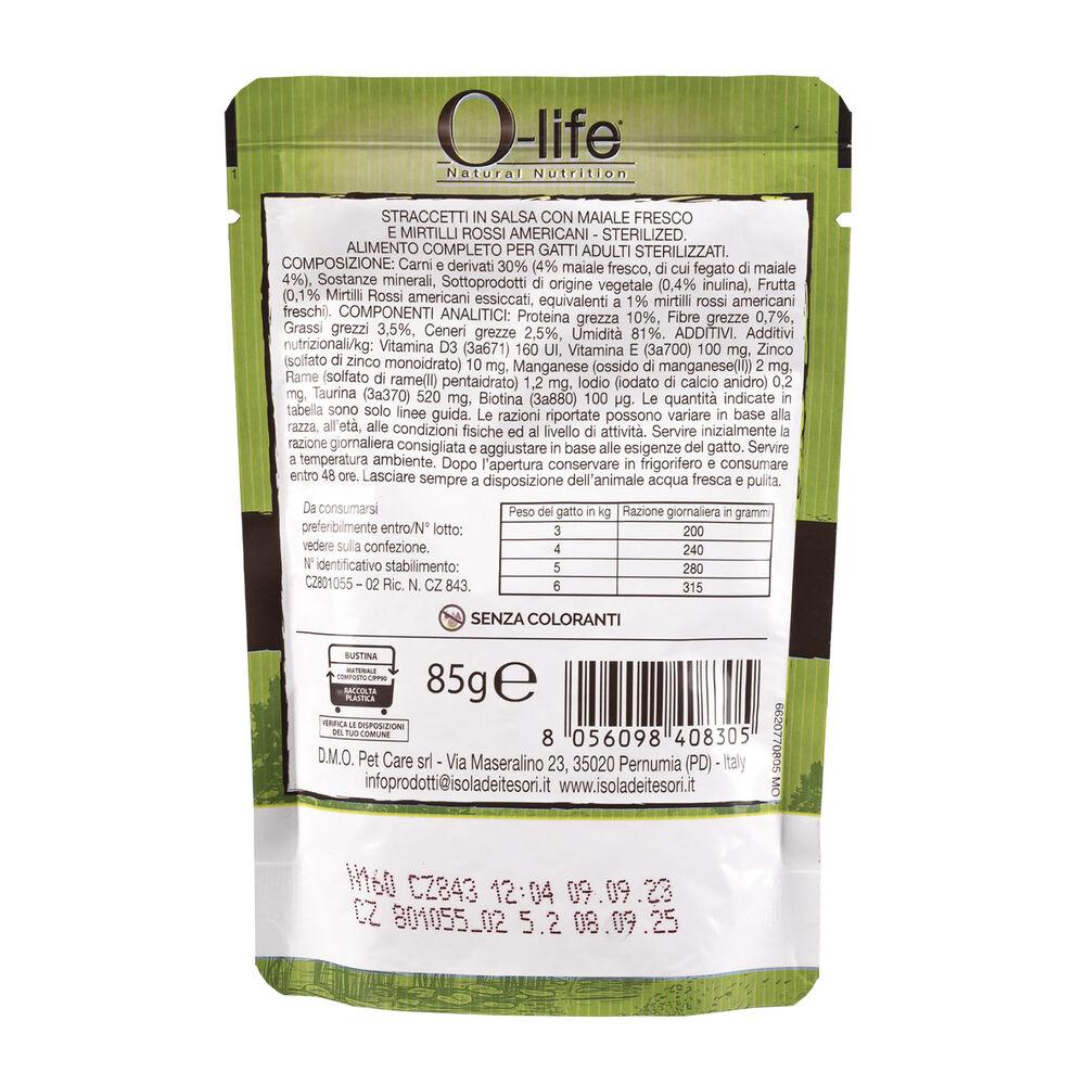 O-life Cat Adult Sterilised Straccetti in salsa con Maiale fresco e Mirtilli rossi americani 85 gr 000143622 Super sconto