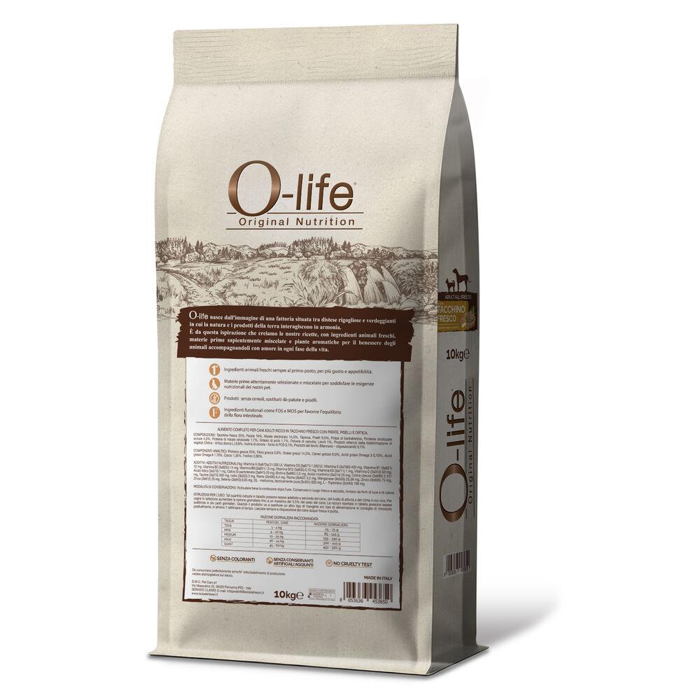 O-life Dog Adult All breeds ricco in Tacchino fresco con patate piselli e ortica 10kg 000125877 Sconti questo mese