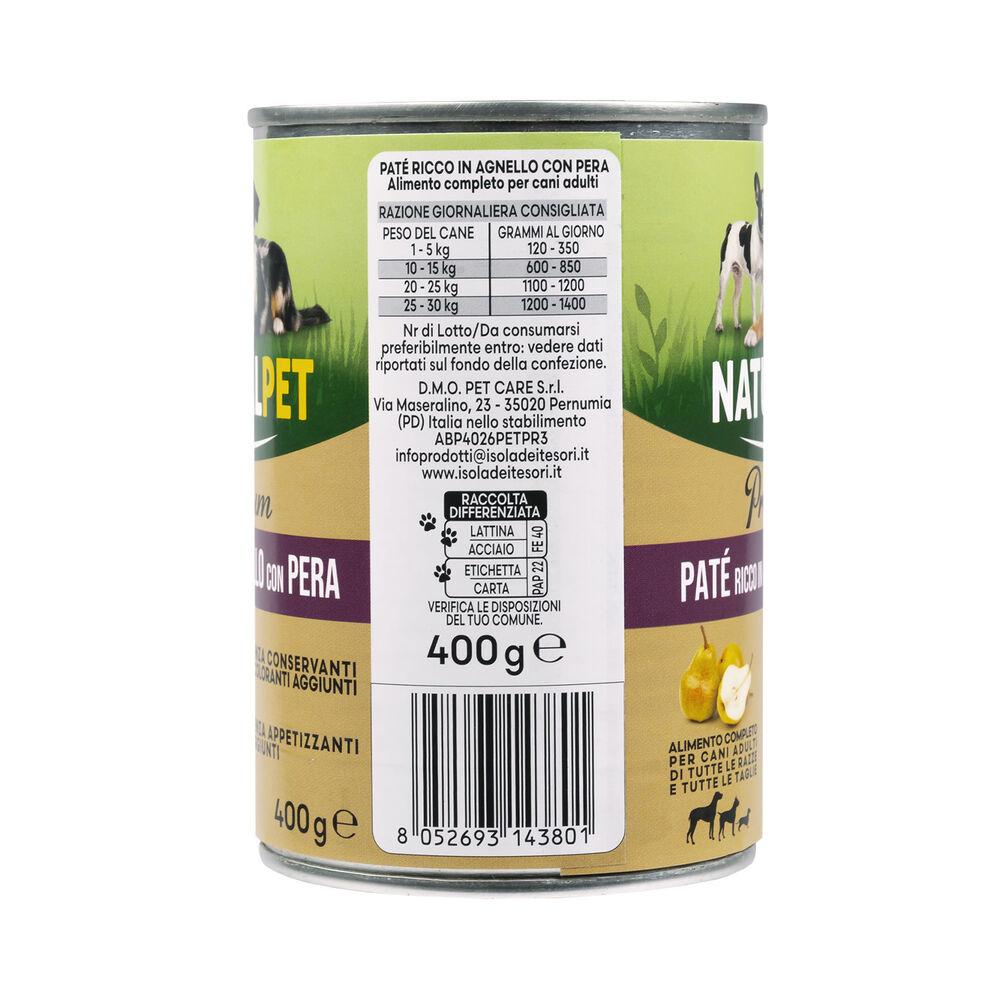 Naturalpet Premium Dog Adult Paté ricco in Agnello con pera 400gr 000126889 Nuovo