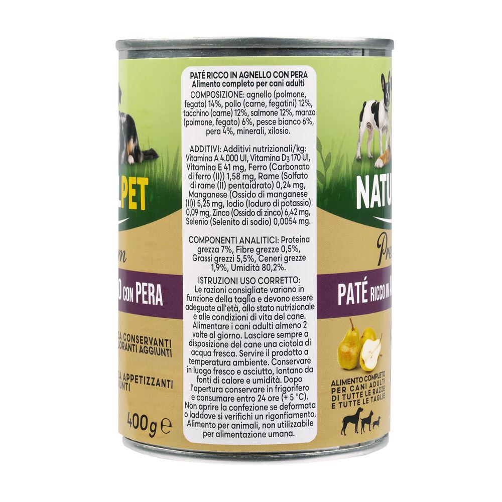 Naturalpet Premium Dog Adult Paté ricco in Agnello con pera 400gr 000126889 Nuovo