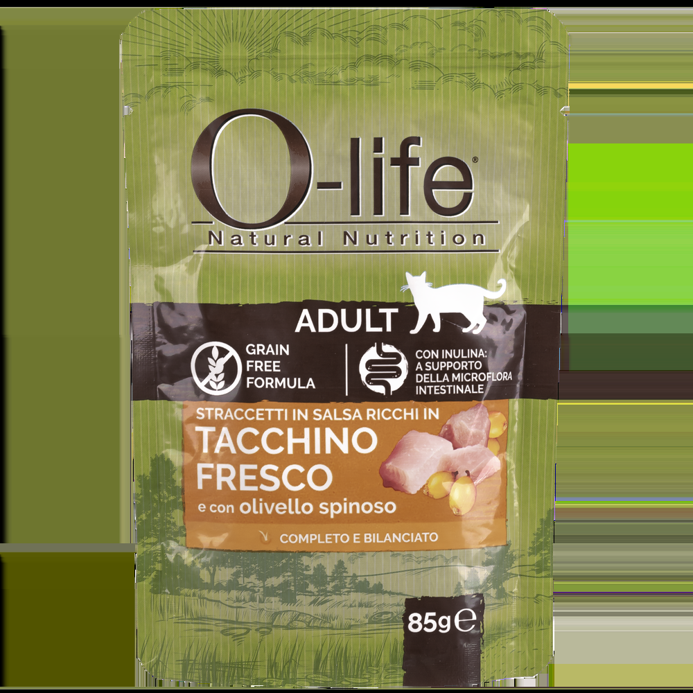 O-life Cat Adult Straccetti in salsa con Tacchino fresco con olivello spinato 85 gr 000143626
