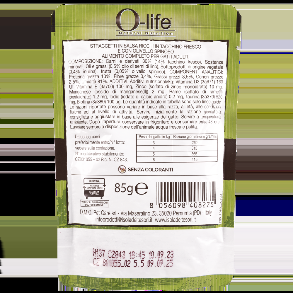 O-life Cat Adult Straccetti in salsa con Tacchino fresco con olivello spinato 85 gr 000143626 Sconto