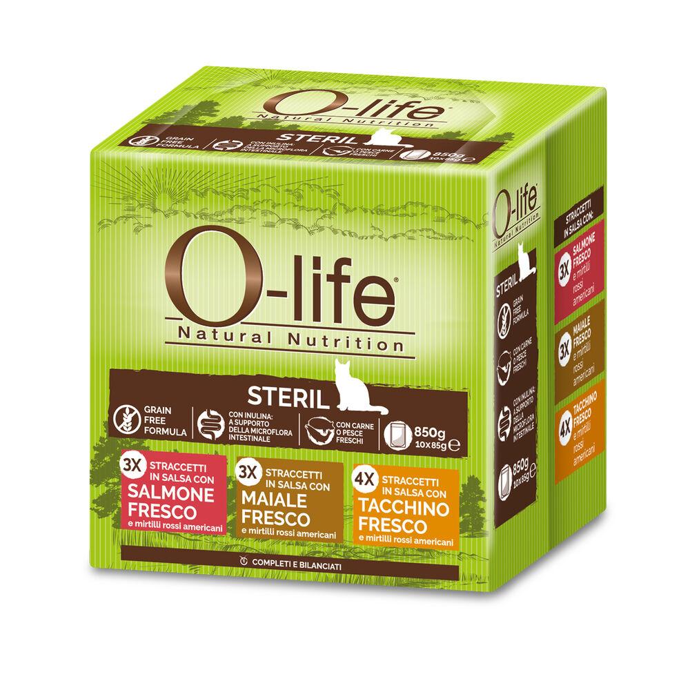 O-life Cat Adult Sterilised Multibox Salmone Maiale e Tacchino 85grx10 pz 000143633