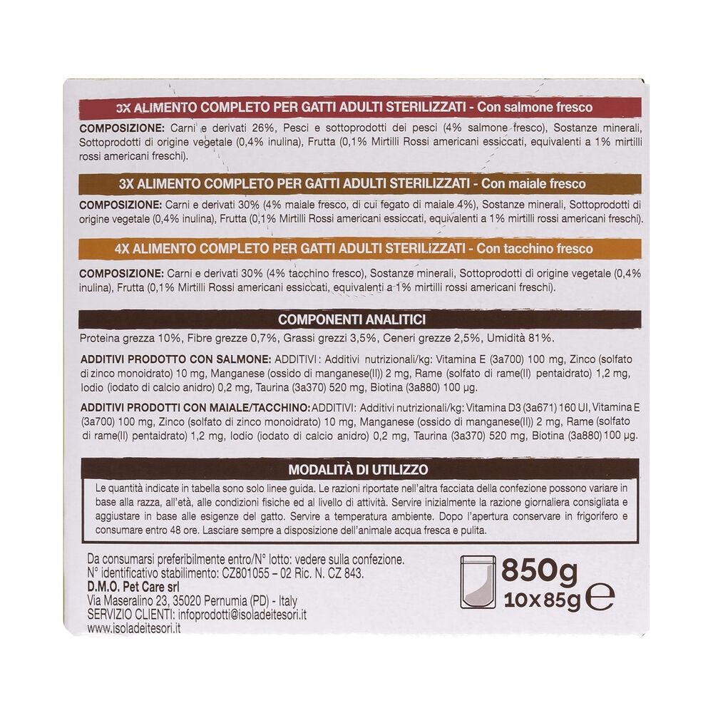 O-life Cat Adult Sterilised Multibox Salmone Maiale e Tacchino 85grx10 pz 000143633 Offerta per la Festa della Mamma