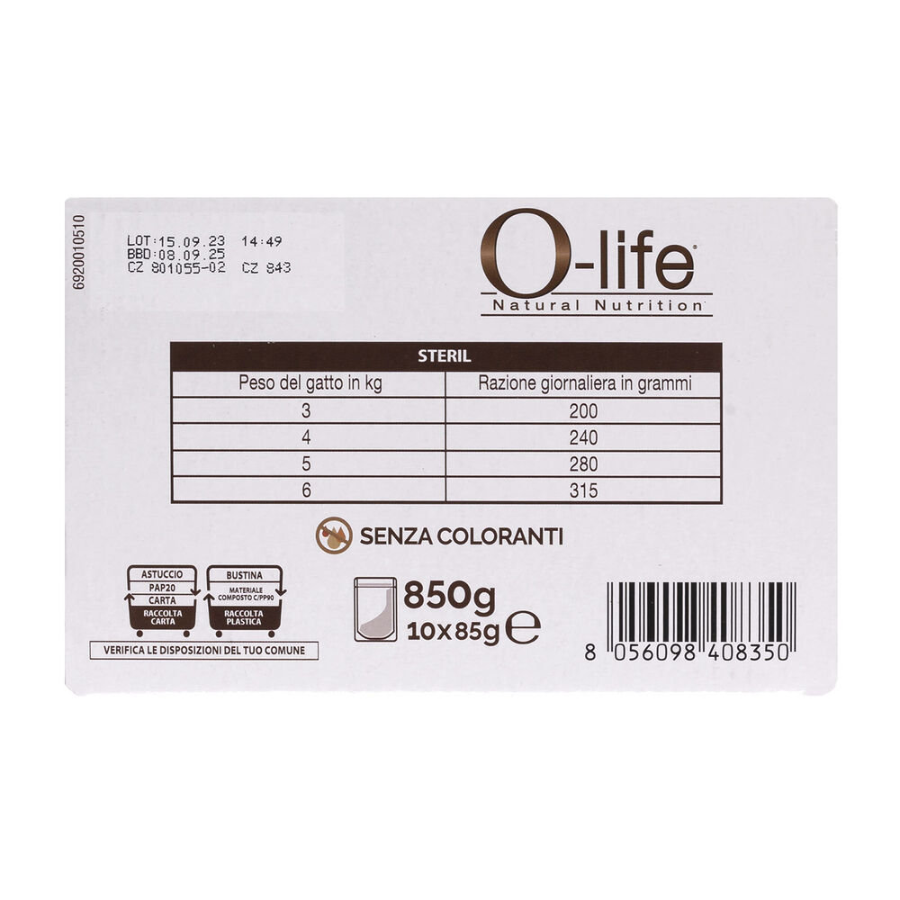 O-life Cat Adult Sterilised Multibox Salmone Maiale e Tacchino 85grx10 pz 000143633 Offerta per la Festa della Mamma