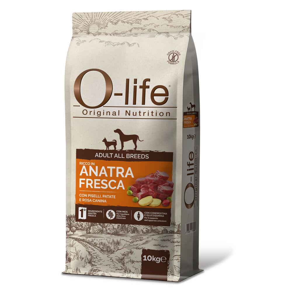 O-life Dog All breeds ricco in Anatra fresca con piselli patate e rosa canina 10kg 000125869