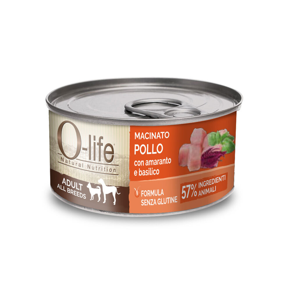 O-life Dog Adult All Breeds Macinato di Pollo con Amaranto e Basilico 95 gr 000126723