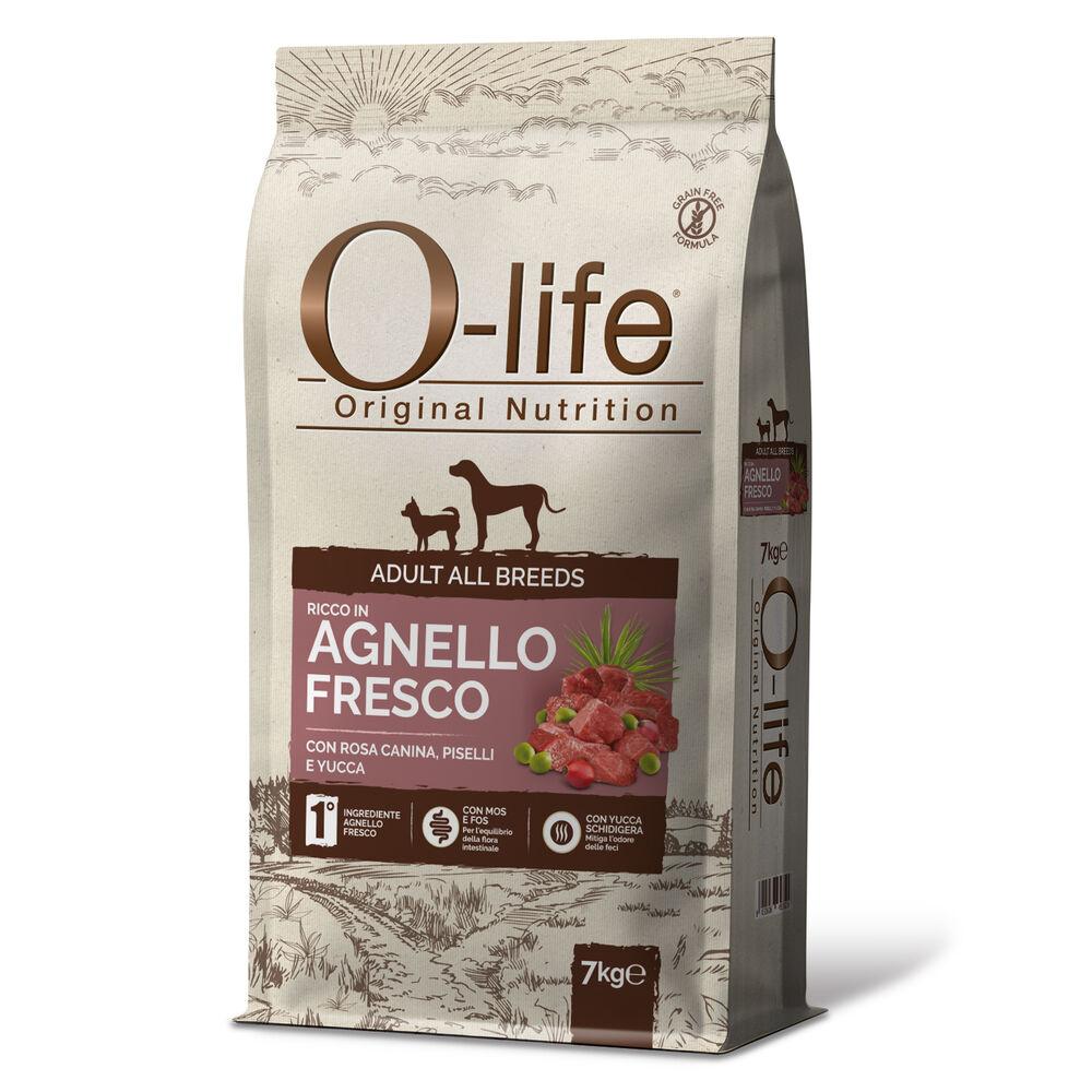 O-life Dog All breeds ricco in Agnello fresco con rosa canina piselli e yucca 7kg 000125866