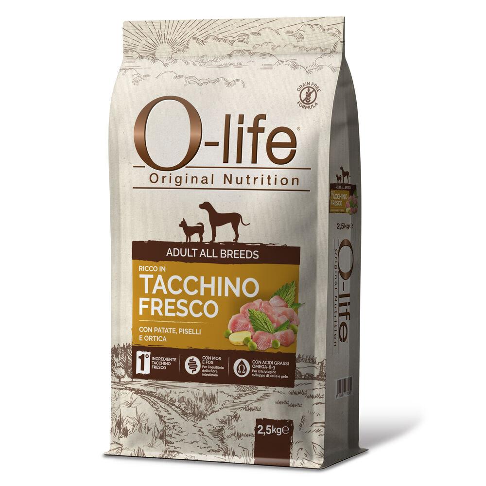 O-life Dog Adult All breeds ricco in Tacchino fresco con patate piselli e ortica 2 5kg 000125871