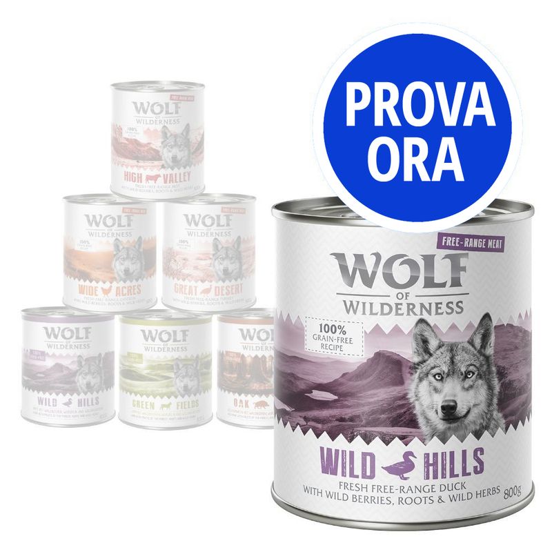 Bitiba Wolf of Wilderness Pacco misto 6 x 800 g umido per cane Ultimo giorno
